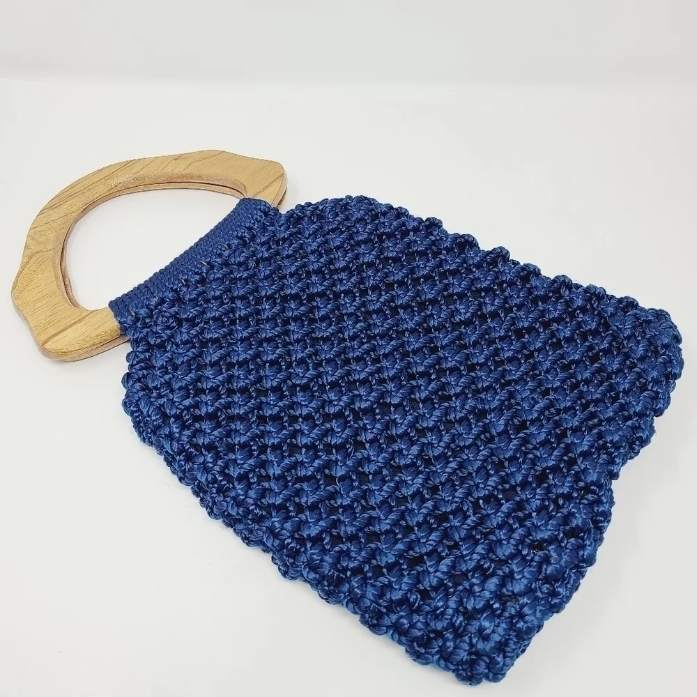 Unbranded | Blue Weaved Bag w/ Wooden Handles (One Size)